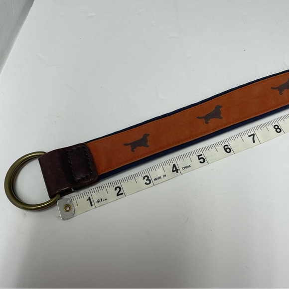 J.Crew‎ Belt womens size 42x1.8 inch  Orange Blue Retriever Dog print Cotton - Picture 12 of 13